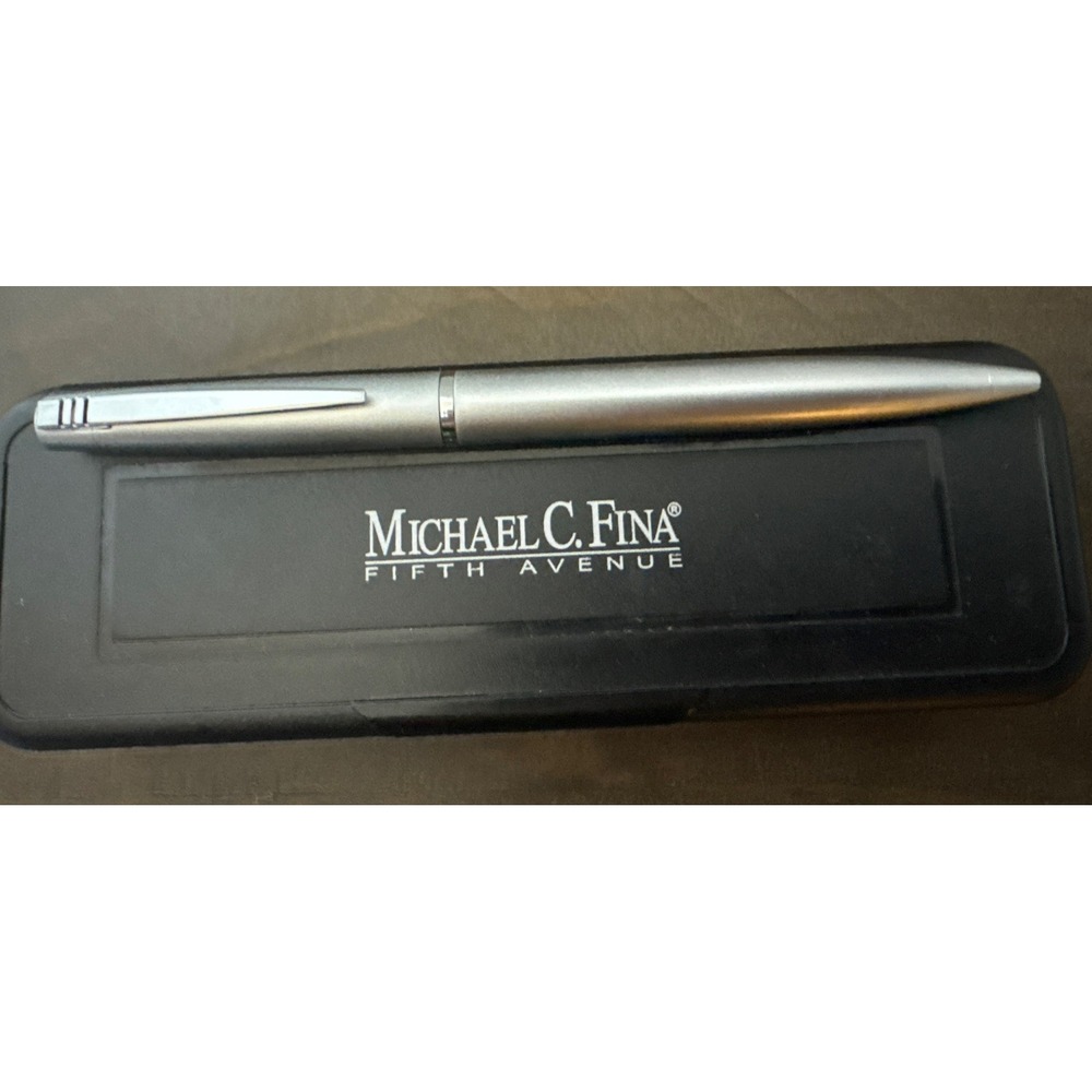 Vintage Michael C. Fina Pen In Case Silver Tone Twist Up Point.